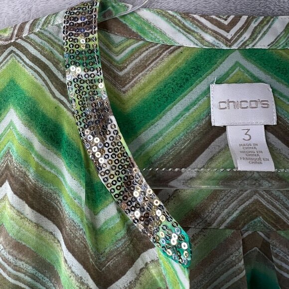 Chico's Tunic Blouse Watercolor Chevron Lorelai II Top with Sequins Womens Size - Picture 5 of 15
